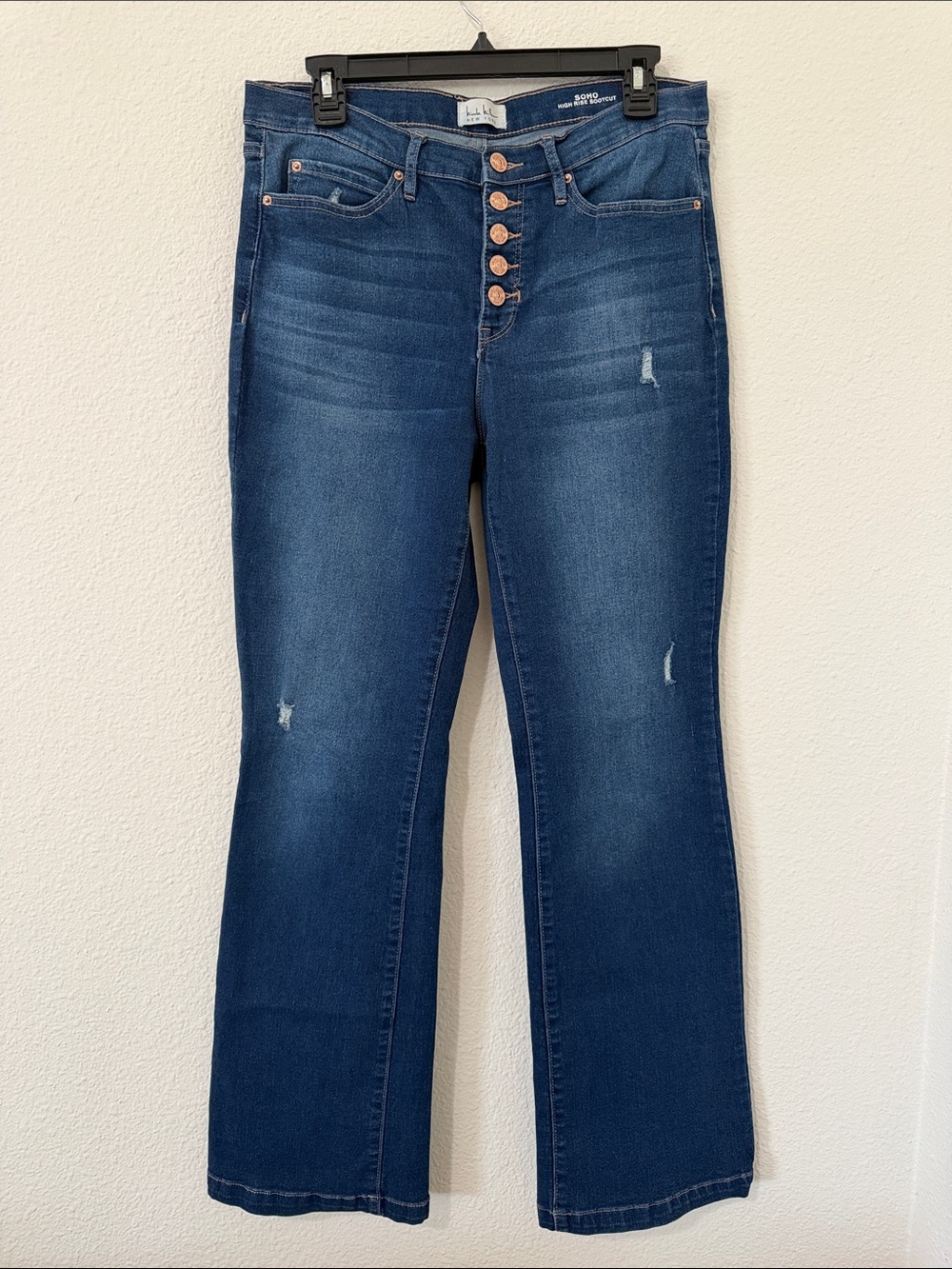 Nicole Miller Dark Blue Button-Fly Flare Jeans